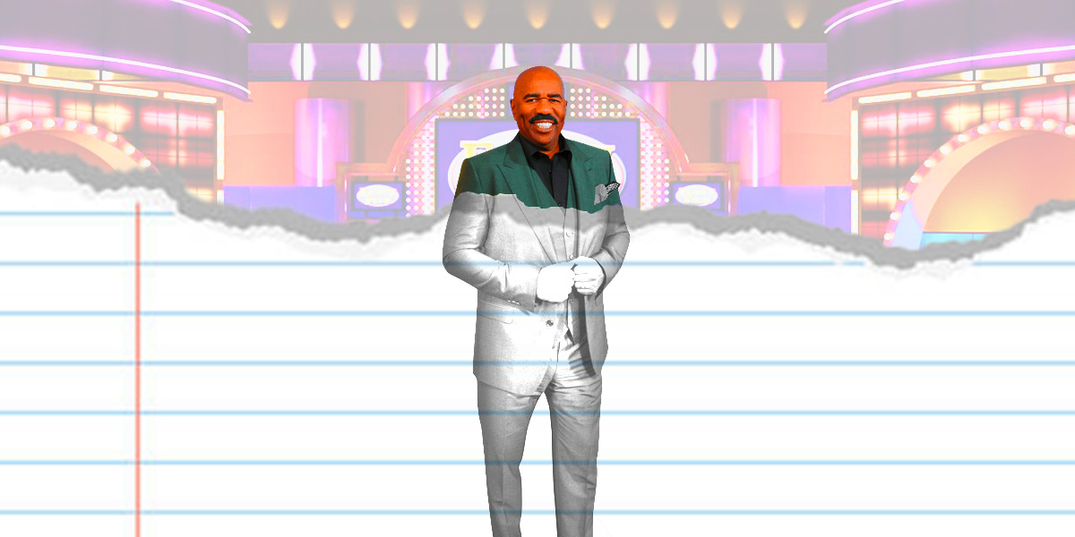 steve harvey where half of him is on notebook paper (photoshop)