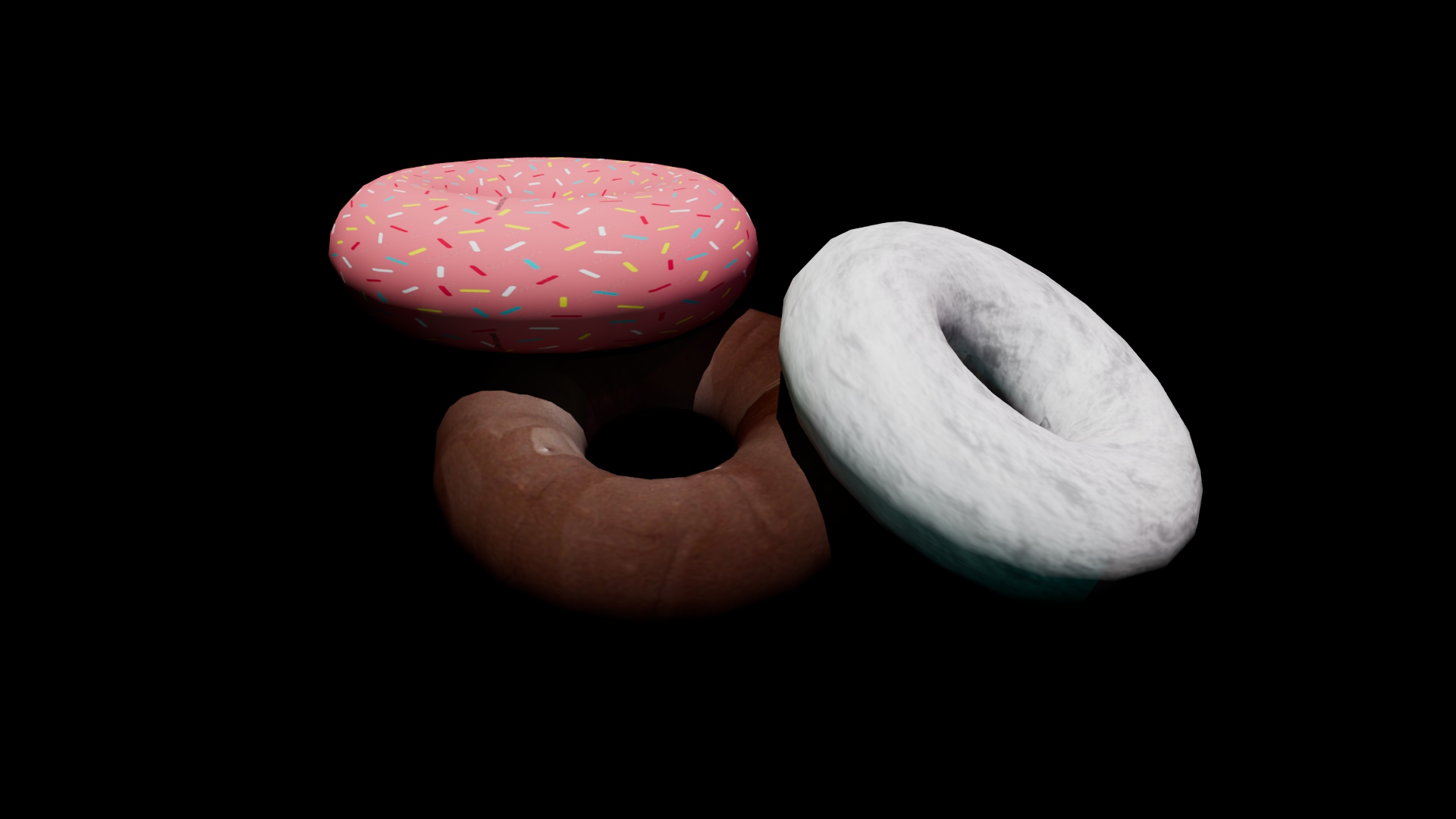 3D render of three donus (maya)