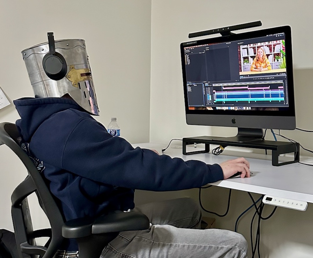 me at my desk editing away in royal gear